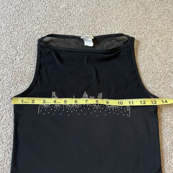 Vintage 90s Y2K Agaci Too Black Sheer Skyline Jeweled Tank Top Fairy L - Picture 6 of 7